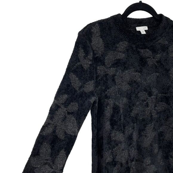 J. Jill Textured Leaf Pattern Crewneck Sweater Black Soft Women Small - Picture 2 of 7